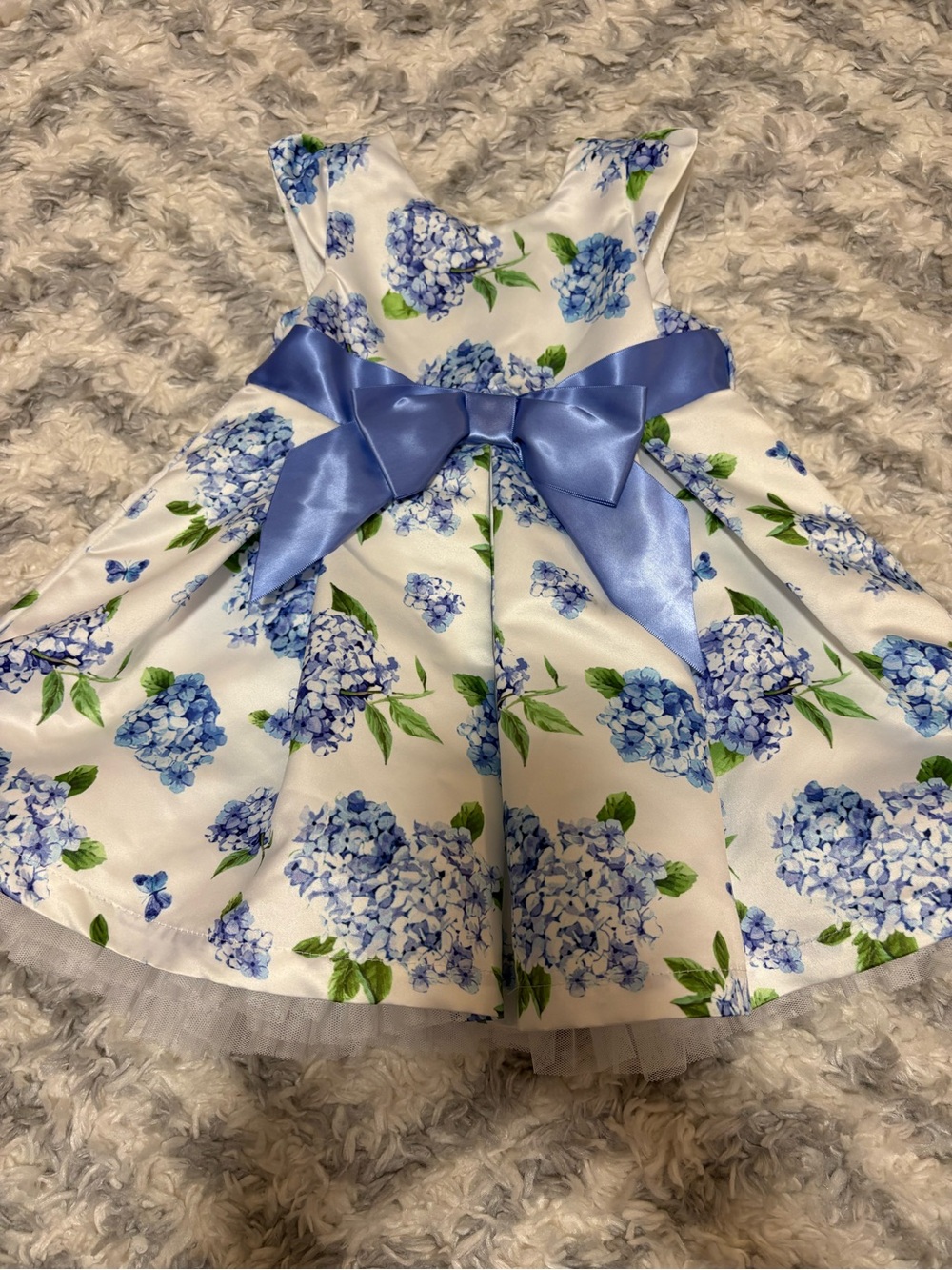 Little Me White Floral Hydrangea Dress with Blue Bow